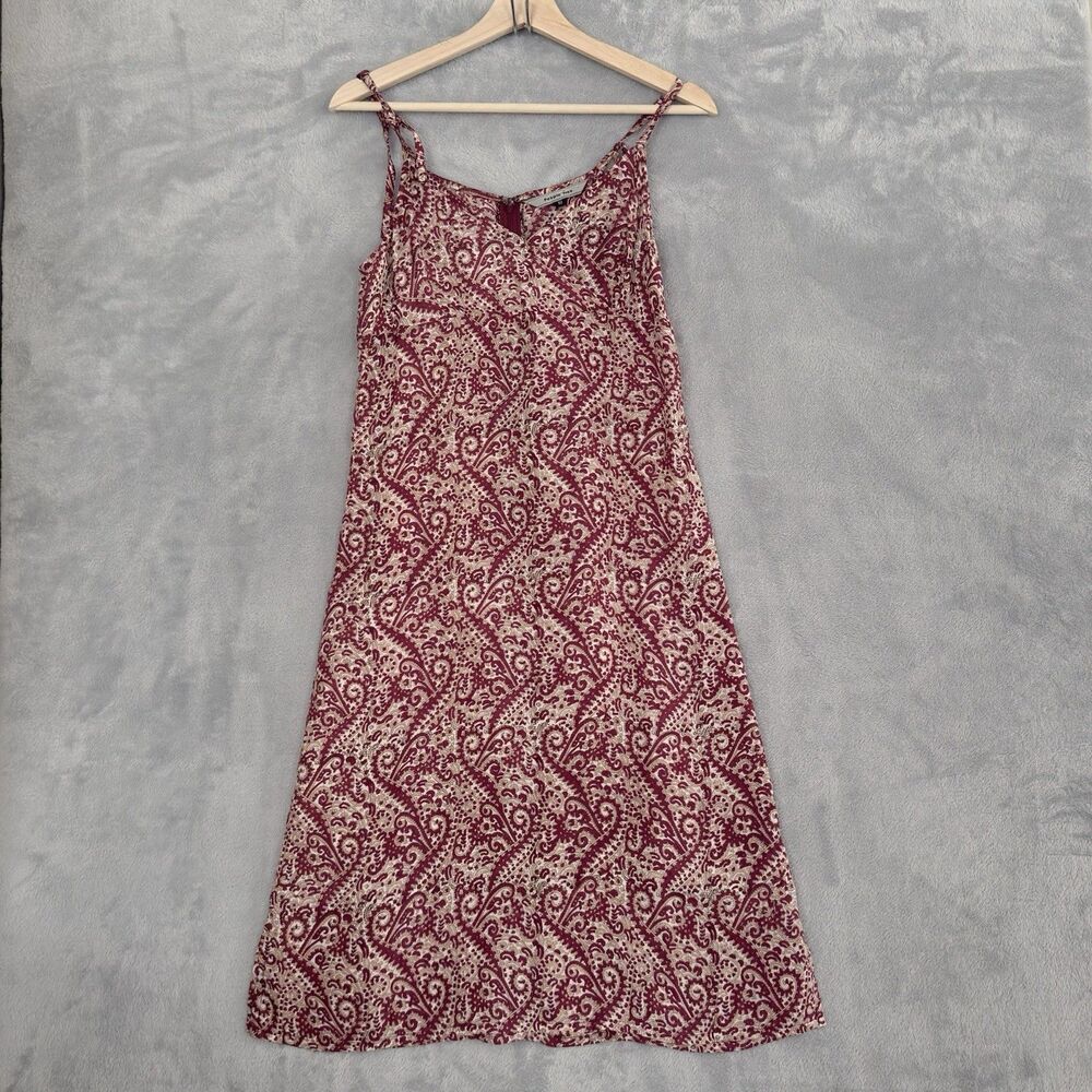 People Tree Silk Slip Dress Womens 10 Burgundy Paisley Midi